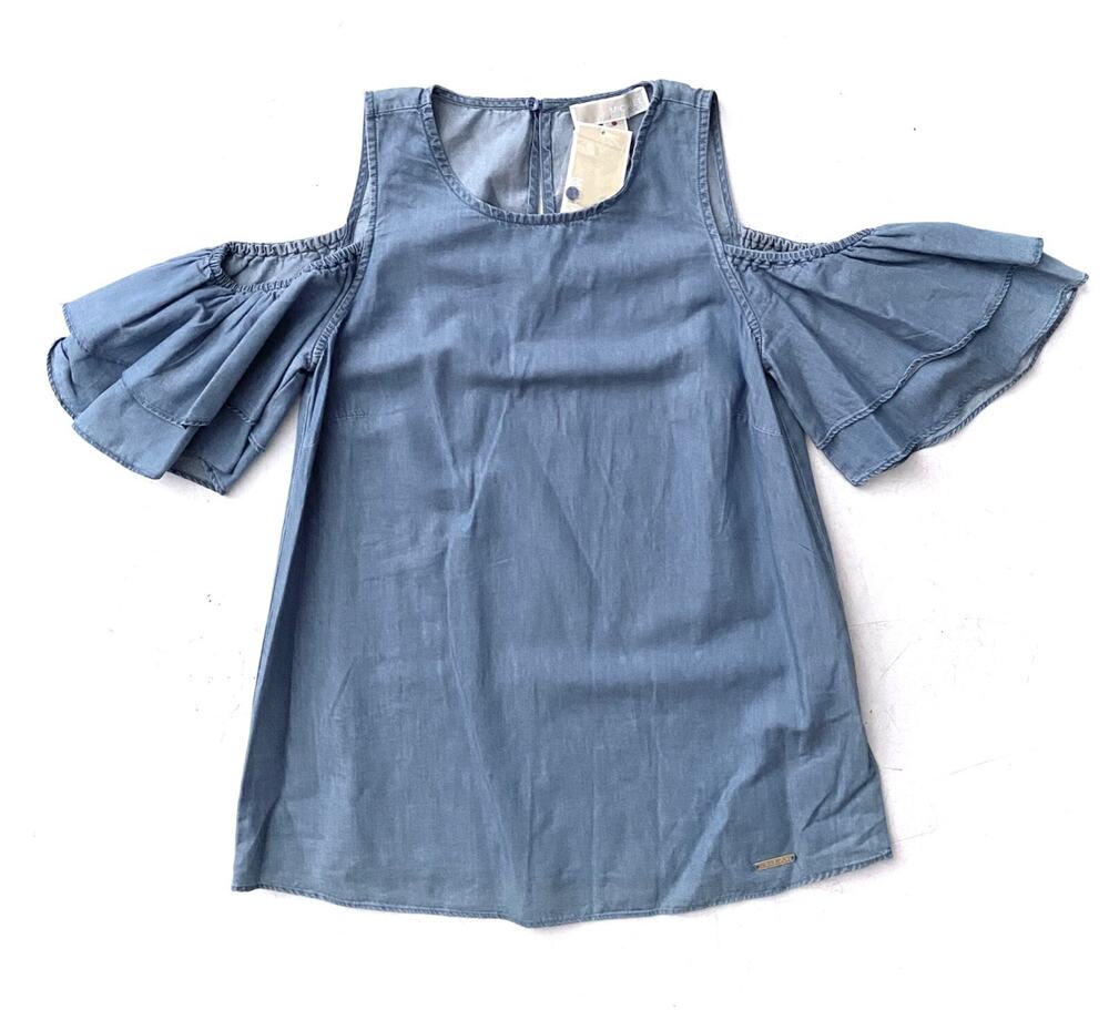 MICHAEL Michael Kors Ruffle Cold Shoulder Top in Light Cadet Wash New XS